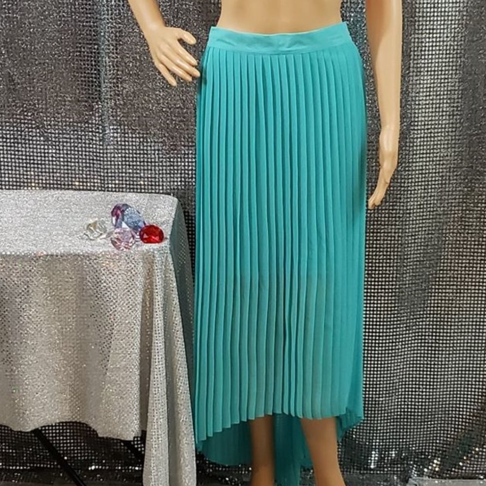 Asymmetrical Teal Pleated Skirt SET Elastic Waist